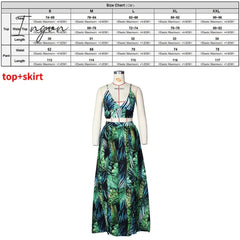 Ingvn - Stigende Women Bohemian Palm Leaf Maxi Dress Sexy High Split Summer Beach Halter Dress Casual Sleeveless Bandage Long Dress