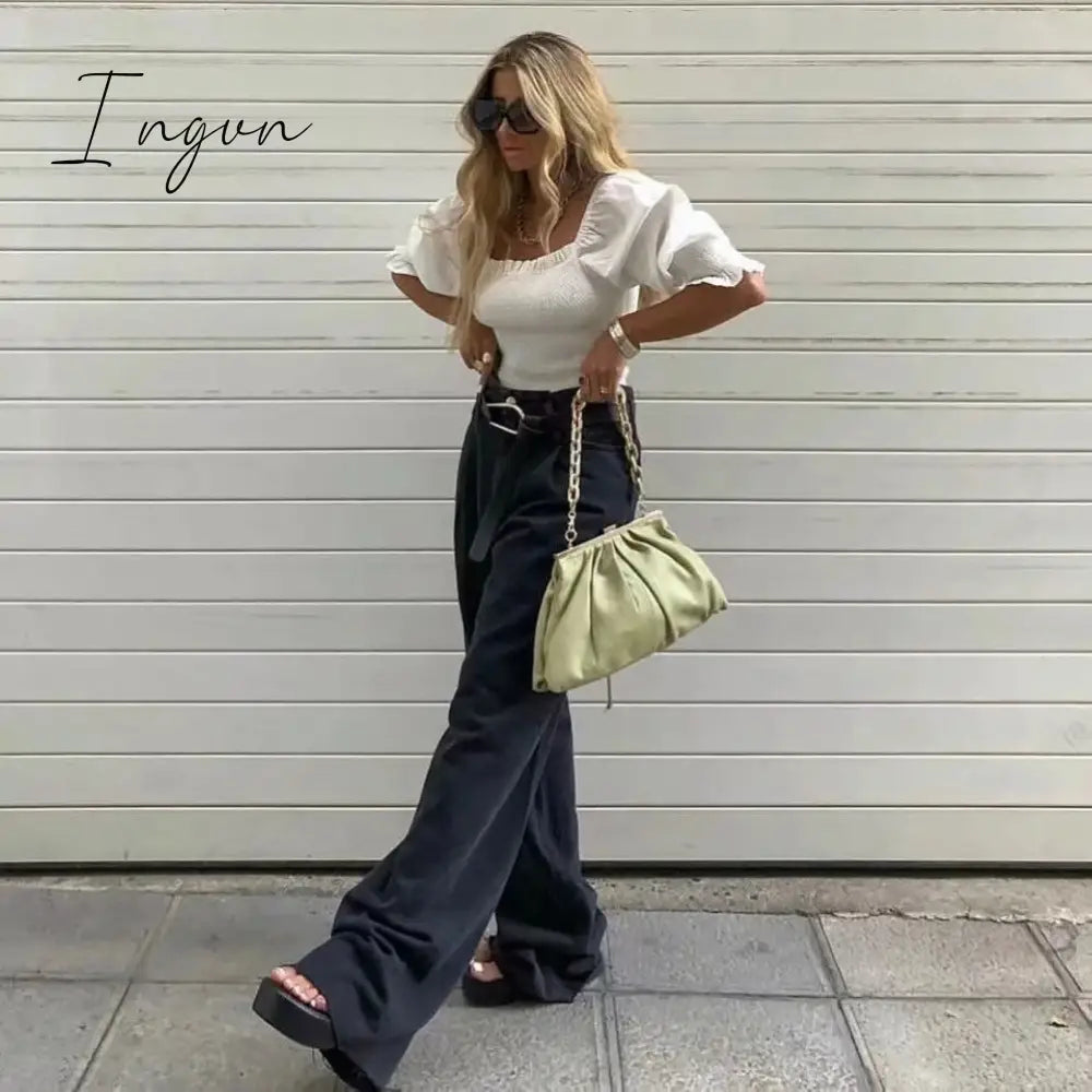 Ingvn - Spring Outfits Casual Fashion Straight Leg Women's Jeans Denim Bottom Harajuku Boyfriend Long High Waist Baggy Jeans Fall Pants
