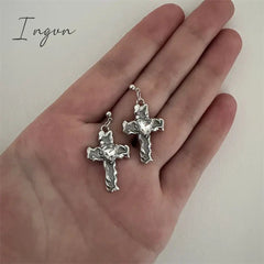 Korean Zircon Crystal Cross Earrings Women Drop Earrings for Gothic Punk Hip Hop Female Piercing Dangle Earrings Party Jewelry