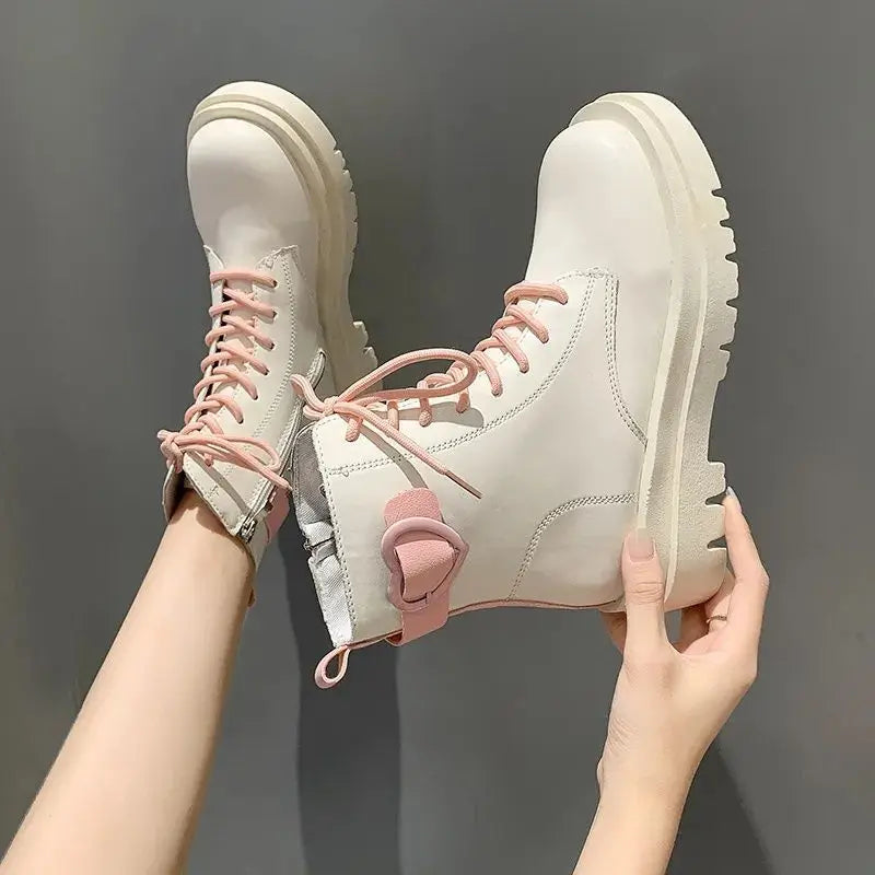 Ingvn  Booties Round Toe Kawaii Short Shoes for Woman Punk Style Footwear Combat Platform Cute Women's Ankle Boots Chunky Spring