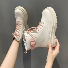 Ingvn  Booties Round Toe Kawaii Short Shoes for Woman Punk Style Footwear Combat Platform Cute Women's Ankle Boots Chunky Spring