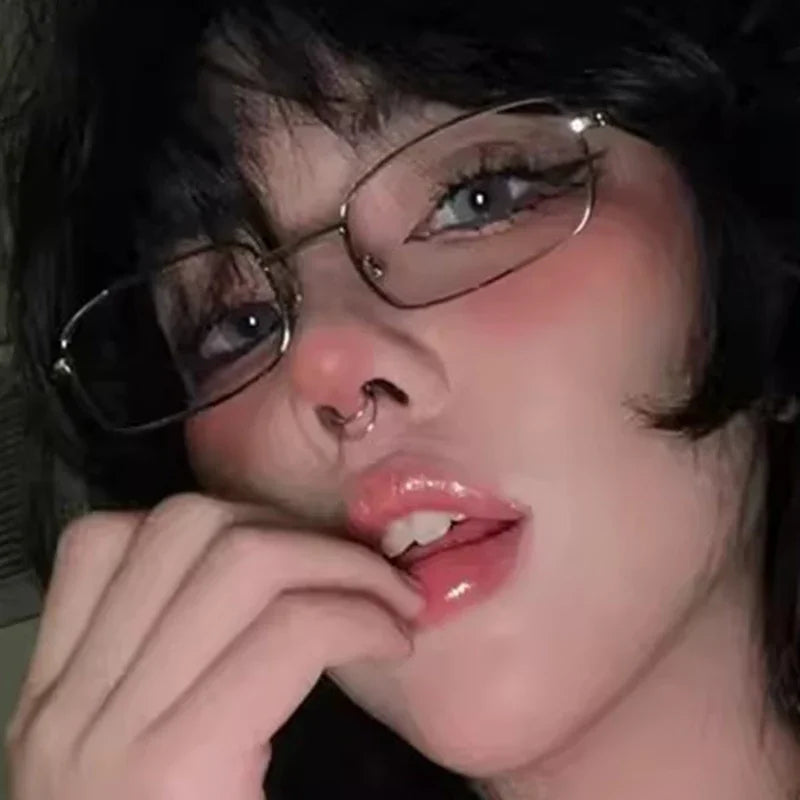INGVN  Small Square Glasses Frame for Women Metal Frame Flat Anti-blue Bayonetta Glasses Japanese Men Retro Trendy Reading Y2K Glasses
