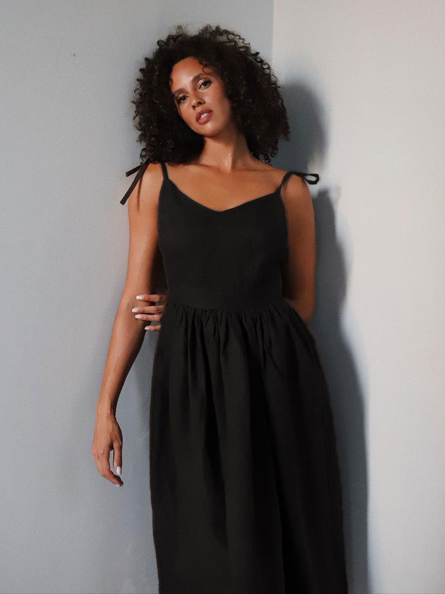 French Holiday Style Sexy Pure Desire Cotton and Linen Strap Backless Strap dress  Women's Clothing