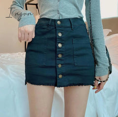 Ingvn - Summer Sexy Mini Skirt Women New Arrival Single Buttons High Waist Denim Shorts Skirt Black Or White A Line Jean Skirts