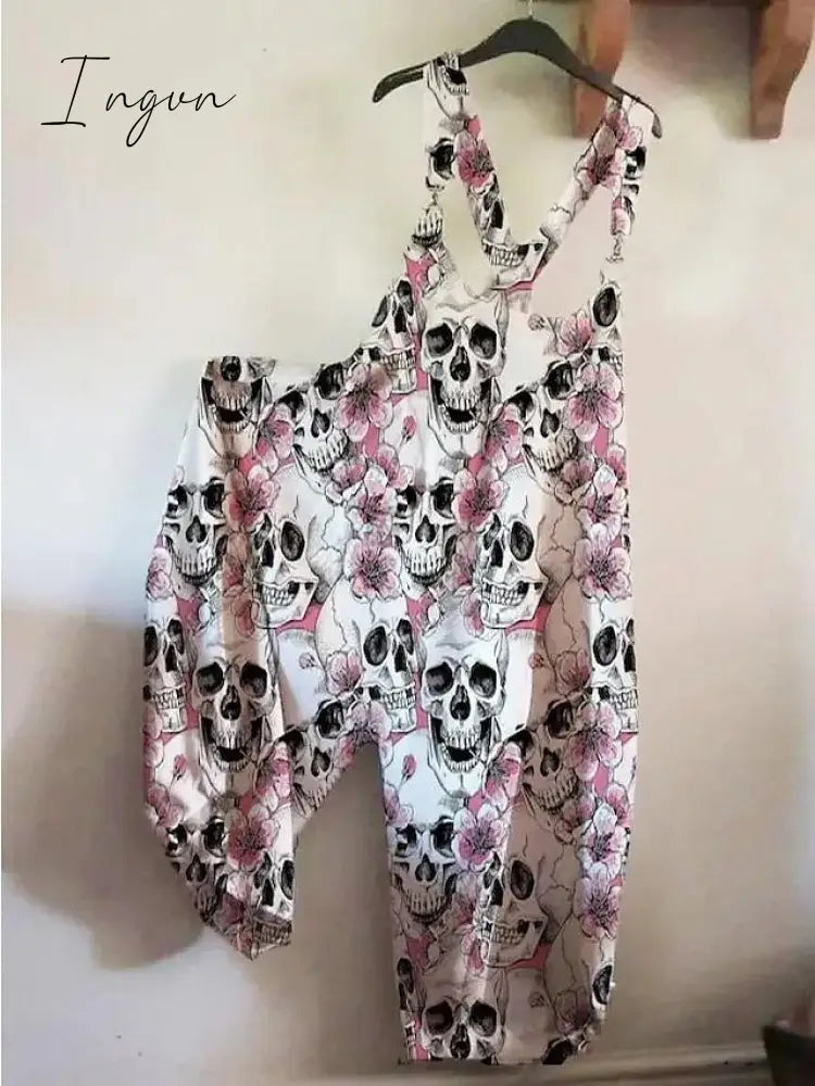Ingvn - Women's Jumpsuits Bib Halloween Skeleton Casual Summer Print Halter Holiday Daily Vacation Loose Fit Sleeveless