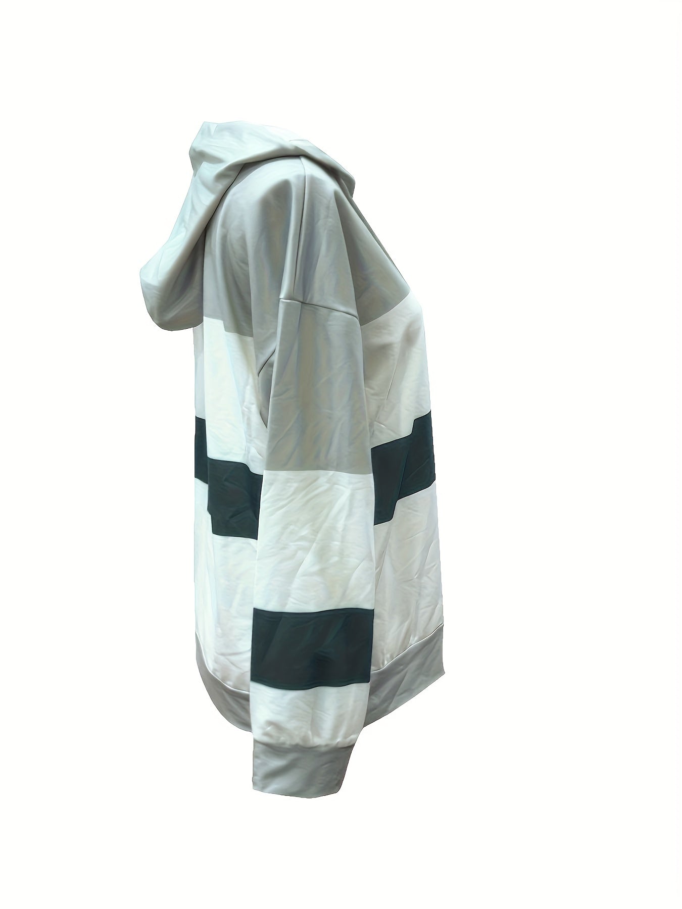 Long Sleeve Striped Drop Shoulder Hoodie - Soft Micro Elastic Polyester Fabric, Button Details, Machine Washable, Casual Style for Fall/Winter - Womens Clothing