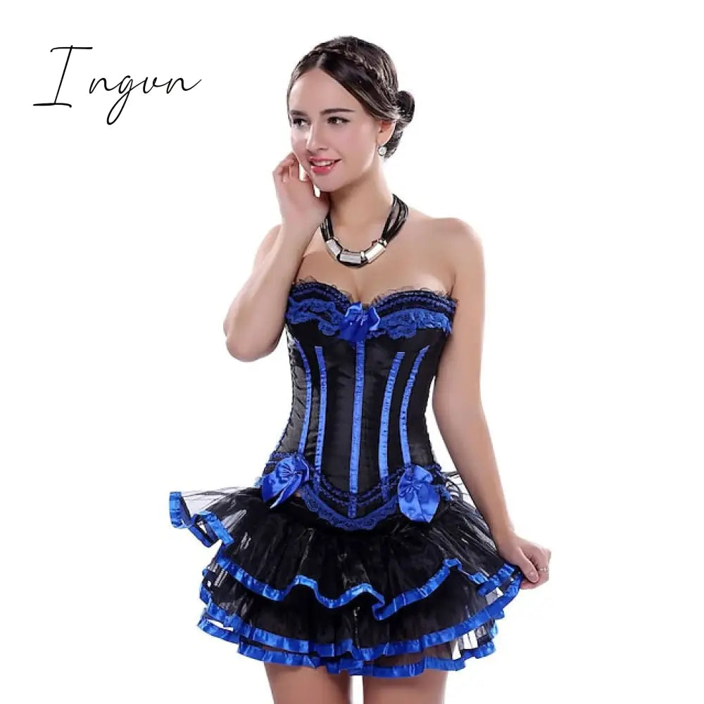 Ingvn - Women's Plus Size Corsets Halloween Country Bavarian Overbust Corset Corset Dresses Classic Retro Tummy Control Lace Stripe Waves Lace Up Nylon Polyester / Cotton Christmas Wedding Party / Bow
