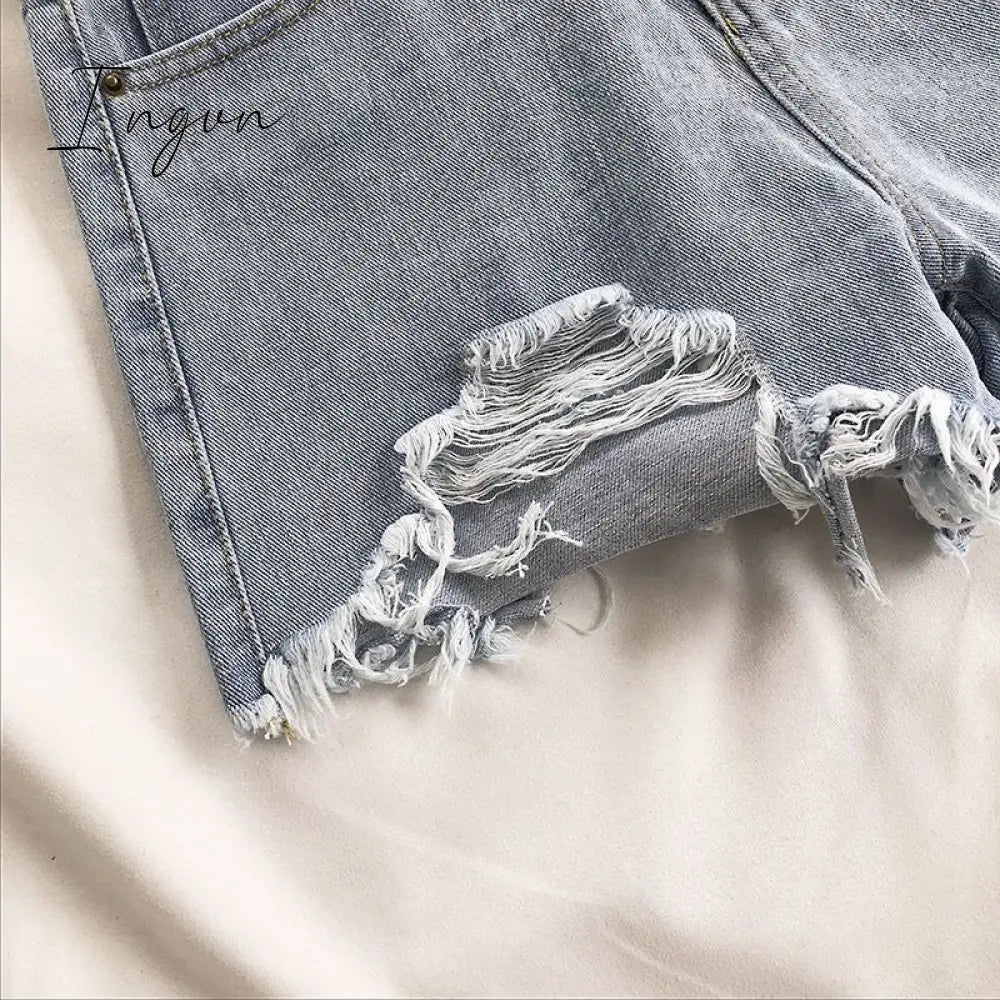 Ingvn - Casual High Waist Denim Shorts Women Summer  Pocket Tassel Hole Ripped jeans Short Female Femme Short Pants Women