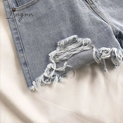Ingvn - Casual High Waist Denim Shorts Women Summer  Pocket Tassel Hole Ripped jeans Short Female Femme Short Pants Women