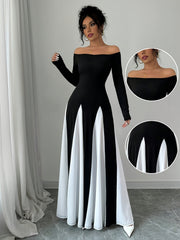 Elegant Black and White Symphony Kimono Dress, Polyester 95% Elastane 5%, Solid Color, Strapless, Knit Fabric, Spring/Summer Collection for Adults