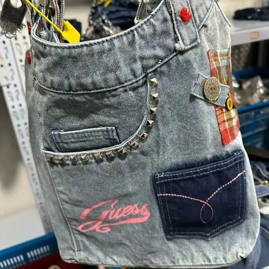 Ingvn  Korean Y2k Denim Patchwork Underarm Bag Large Capacity Shoulder Bag Women's Commuter Bag Summer Retro Denim Women's Bag