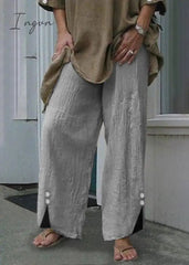 Ingvn - Linen Casual Solid Pants