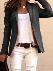 Ingvn - Women Solid Color Notched Collar Long Sleeves Blazer Coat