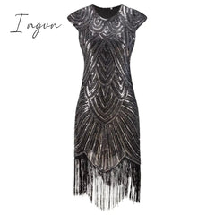 Ingvn - 1920s Flapper Dress Great Gatsby Dress O-Neck Cap Sleeve Sequin Fringe Party Midi Dress Vestido De Verano Summer Women Dress
