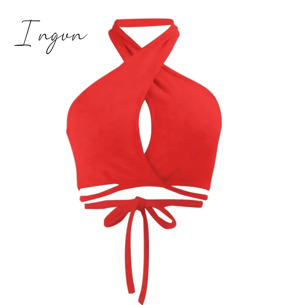 Ingvn - Women Summer Tank Tops Sexy Solid Color Cross Halter Neck Hollow Out Camisole Tie Backless Bandage Cropped Bustier Vest