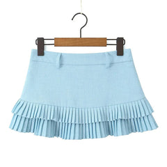 Cool Girl Y2K Pleated Mini Skirt Sexy Low Waist Short Skater Skirts With Shorts Lining