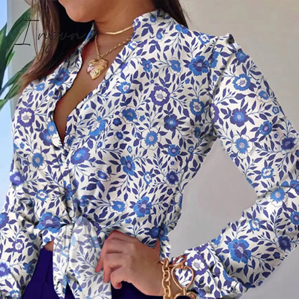 Ingvn - Shorts Sets Women's Summer Suit High Waist Shorts LongSleev Shirts Two Piece Set Printed Leisure Sets Womens Outfits Shorts Set