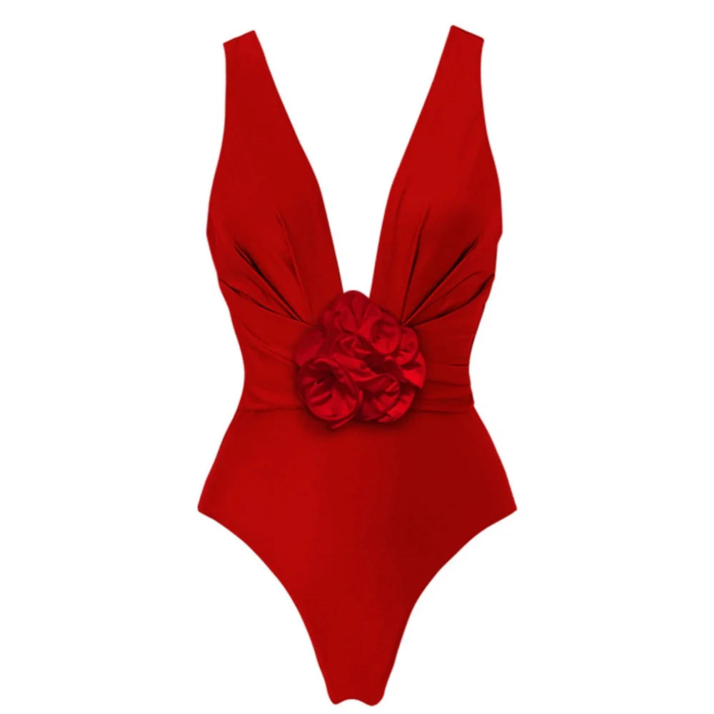 Red Flower One Piece Swimwear With Cover Up Trend Swimsuit 2025 Sexy Biquini Luxury Woman Swimsuit Beach Outing Bodysuit Bathsui