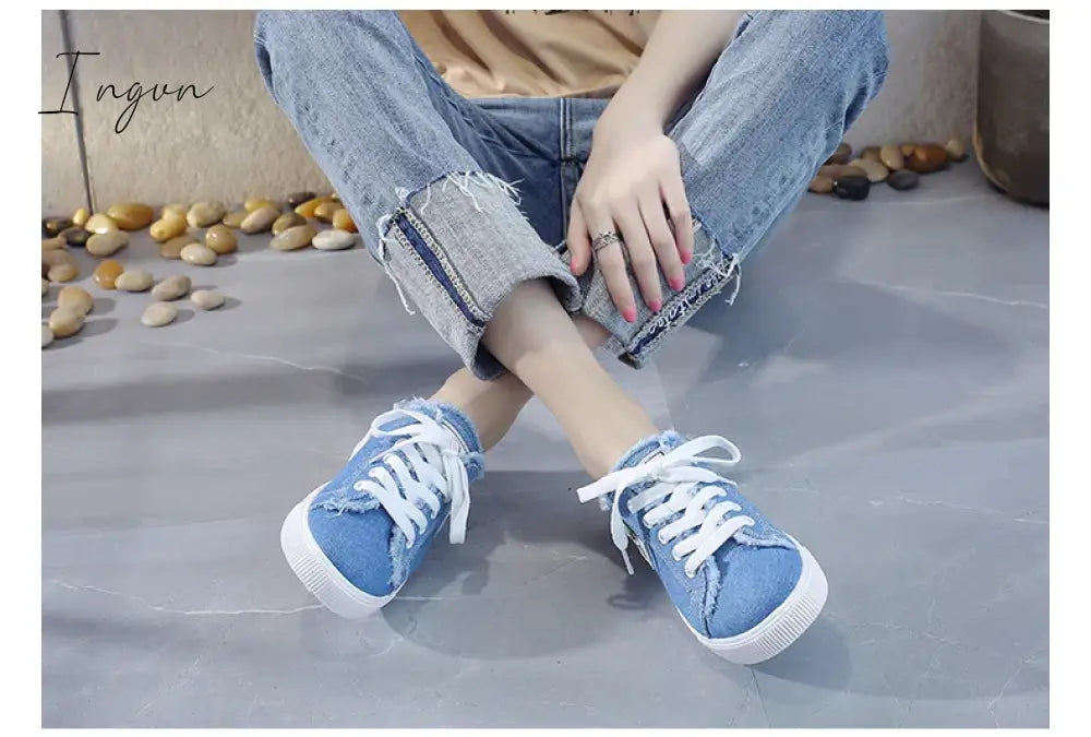 Ingvn - New 2024 Spring Summer Women Canvas Shoes flat sneakers women casual shoes low upper lace up white shoes