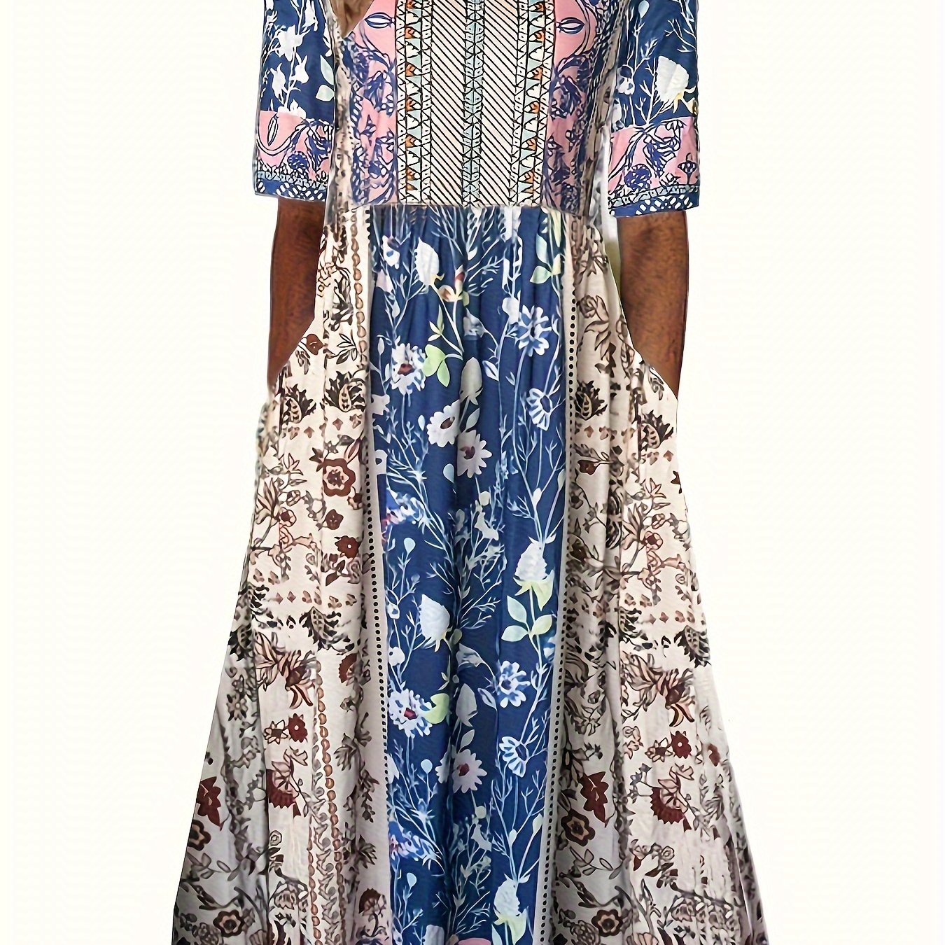 Spring & Summer Must-Have: Women's Breathable Floral Print Dress - Casual Crew Neck with Short Sleeves, Perfect for Everyday & Weekend Outings