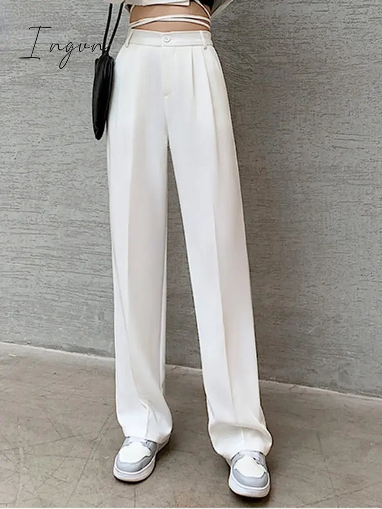 Ingvn - Spring Outfits Trends Casual High Waist Loose Wide Leg Pants for Women Spring Autumn New Female Floor-Length White Suits Pants Ladies Long Trousers