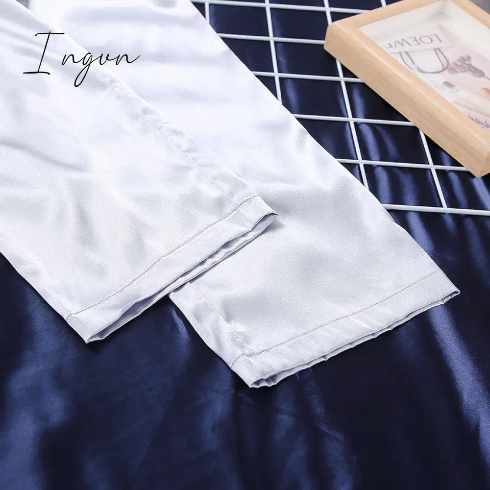 Ingvn - Fashion Solid Color Satin Robe Set With Bra Sexy Pajamas Set Female Home Suit For Women Pajama Spring Long Sleeve Sleepwear