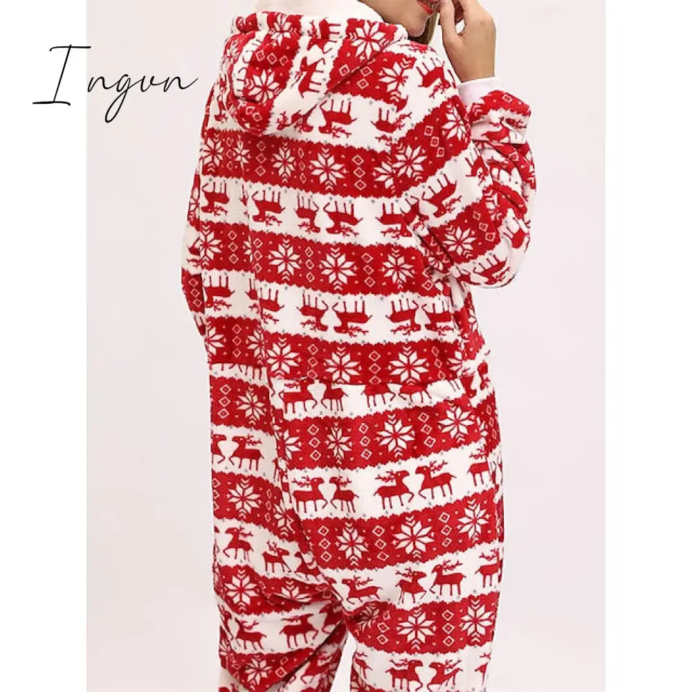 Ingvn - Women's Pajamas Jumpsuit Elk Snowflake Warm Fashion Casual Home Christmas Daily Polyester Breathable Hoodie Long Sleeve Pocket Fall Winter Black White