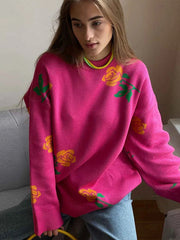 Ingvn  Flower Print Fashion Sweater Women's  Casual Loose Female Knitted Top Winter Thick Warm Oversized Knitted Pullover