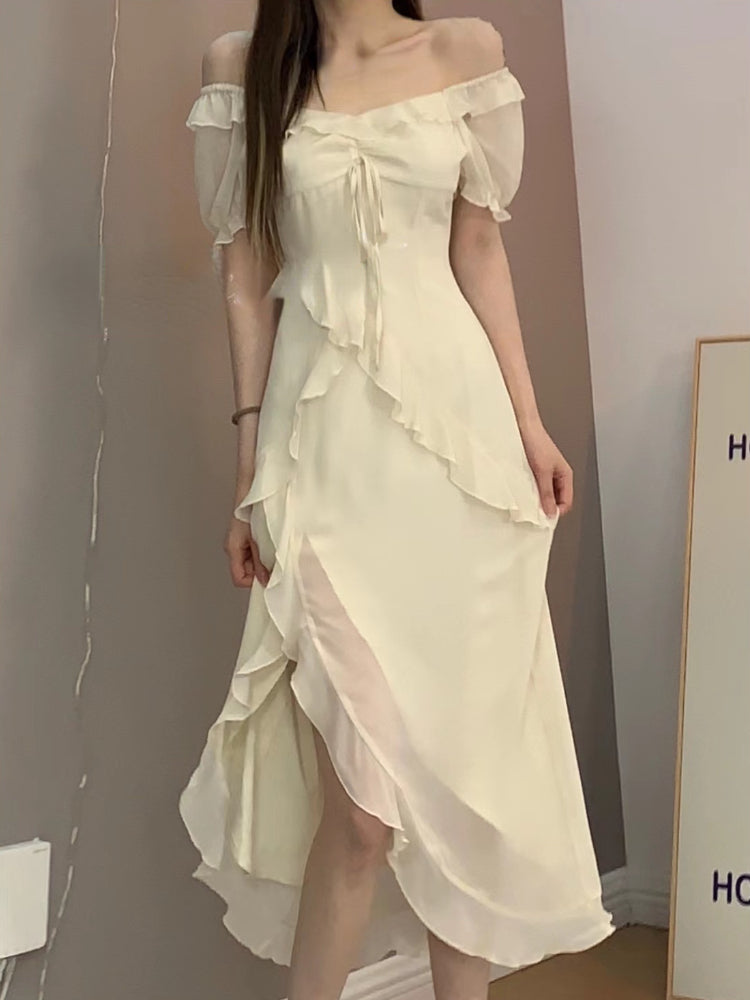 Fairy 2 Piece Dress Set Woman Casual Long Sleeve Crop Tops + Elegant Solid Strap Midi Dress Party Korea Fashion Suit Summer