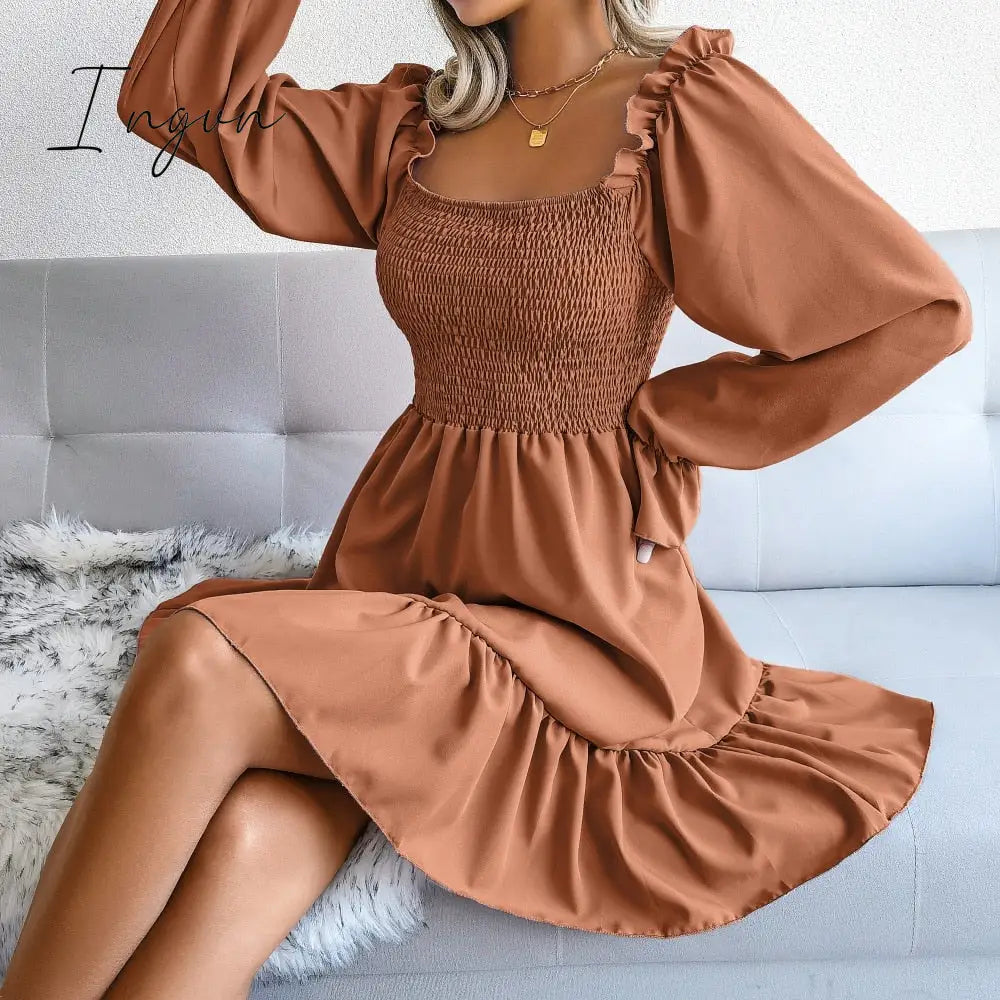 Ingvn - Spring and summer hot style long sleeve ruffled dress