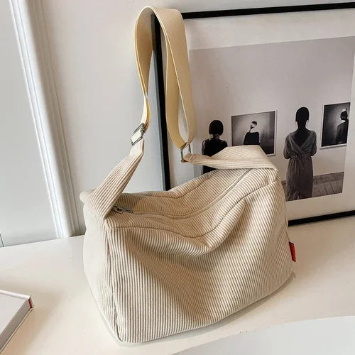 Ingvn  Large Capacity Corduroy Women's Shoulder Bag Solid Color Casual Travel Female Messenger Bags Simple Retro Ladies Handbags