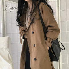 Ingvn - Chic Women Trench Coat Casual Women's Long Outerwear Loose Overcoat Autumn Winter Fashion Double-breasted Windbreaker Femme