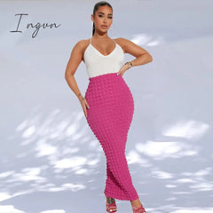 Ingvn - Sexy Popcorn Slim Long Skirt Women High Waist Solid Pencil Skirt 2023 Spring Summer Harajuku Elegant Fairy Grunge Clothes