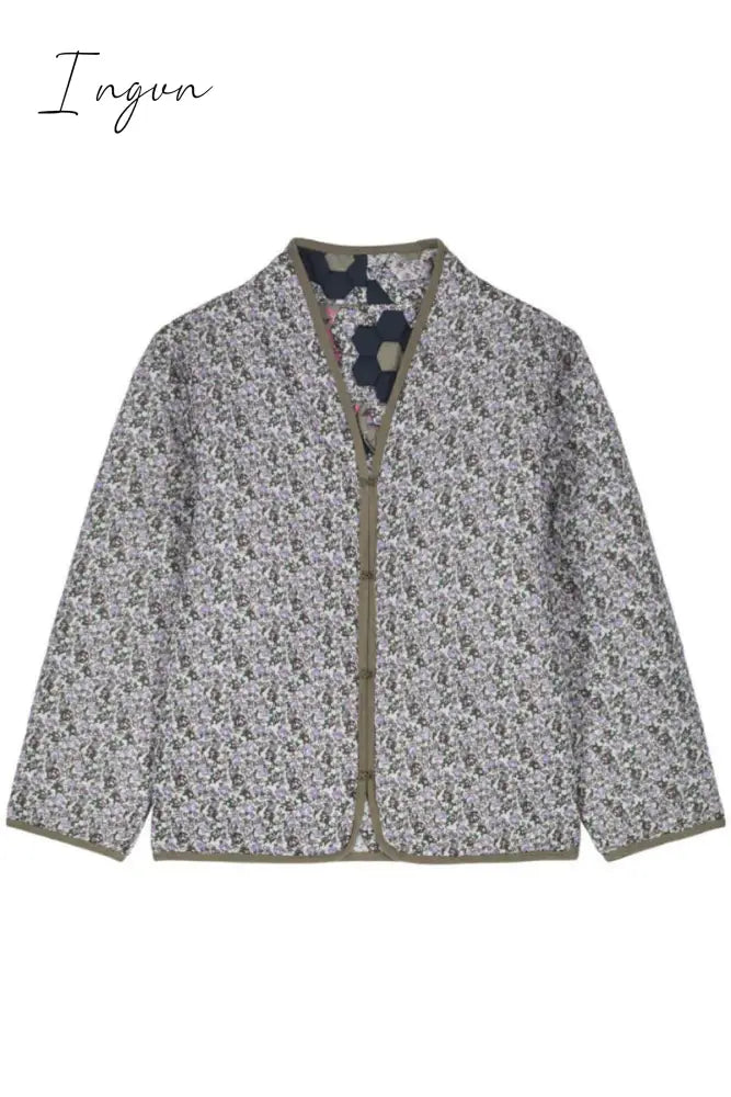 Ingvn - Casual College Floral Pocket Mandarin Collar Outerwear