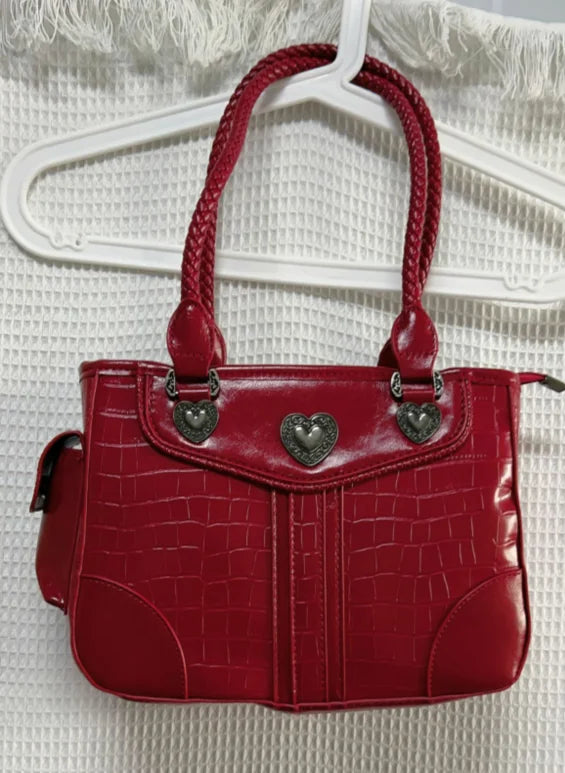 INGVN  Y2k Aesthetic Fashion Heart Women's Purses Casual Vintage Elegant Chic Handbags Japanese Female All Match Trendy Top-Handle Bags
