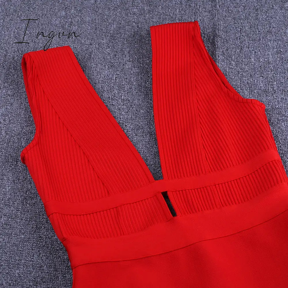 Ingvn - Dress for Women Summer Pink Bodycon Dress Sexy Cut Out Rayon White Black Red Club Party Dress Evening Outfits