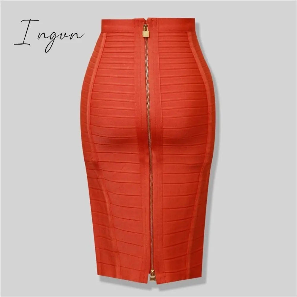Ingvn - 16 Colors XL XXL Sexy Solid Zipper Orange Blue Black Red White Pink Bandage Skirt Women Elastic Bodycon Summer Pencil Skirt 58cm