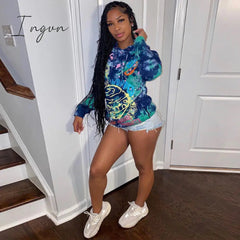 Ingvn - Casual Tie-dye Women's Oversized Hoodie Sweatshirts Harajuku Autumn Winter Clothing Casual Ladies Long Sleeve Hooded Hoody