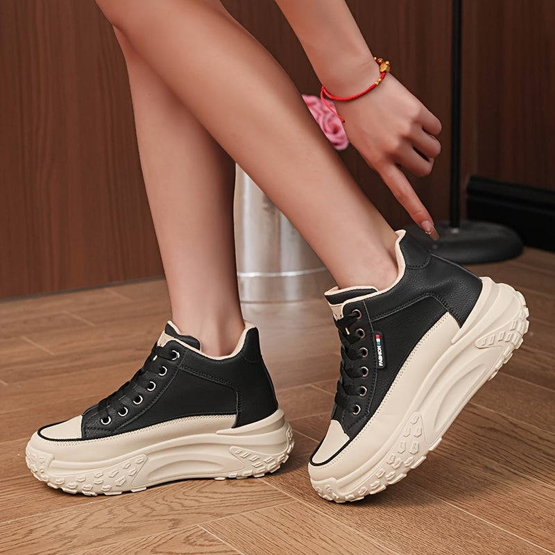 Plus Size Women's Comfortable High Top Platform Sneakers, Casual Lace Up Outdoor Shoes