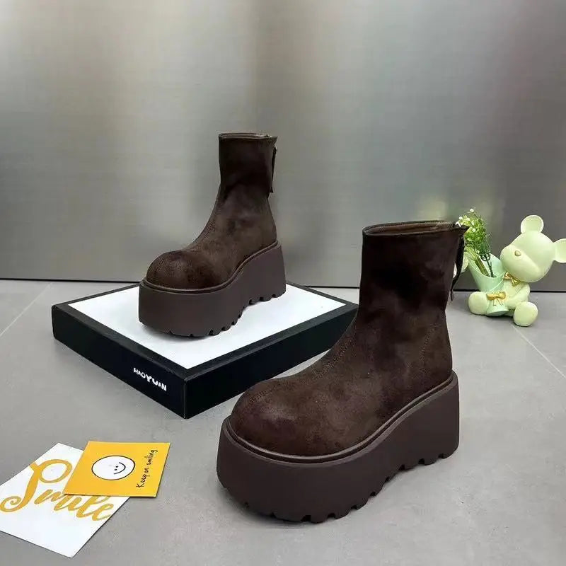 Ingvn  Winter Women Stretch Modern Boots Casual Short Booties Ladies Platform Wedges High Heels Shoes