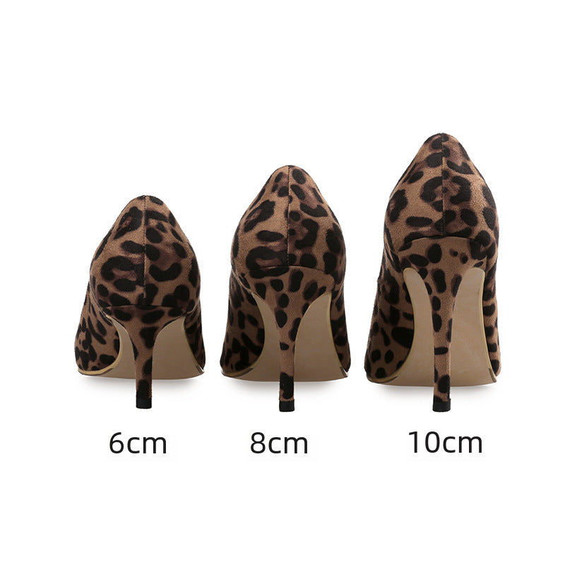 Spring and Autumn New Leopard Pointed High Heels Stiletto Heel Single-layer Shoes European and American Style Elegant Sexy Women's Shoes