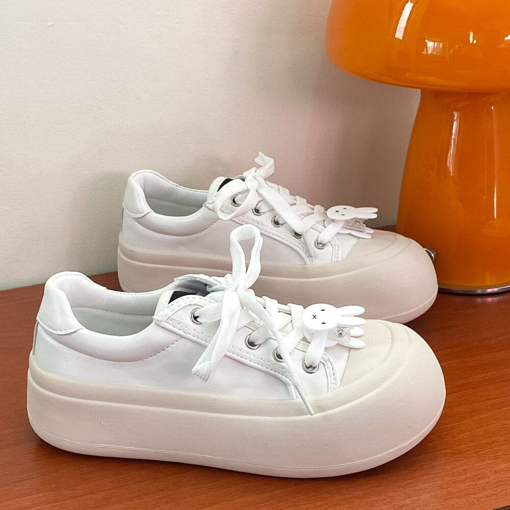 Pphmm Women's Sneakers Thick Sole Shoes Tennis Lace Up Flats Shoes Woman Spring Autumn Chunky Female Sneakers Casual Sports Shoes INS