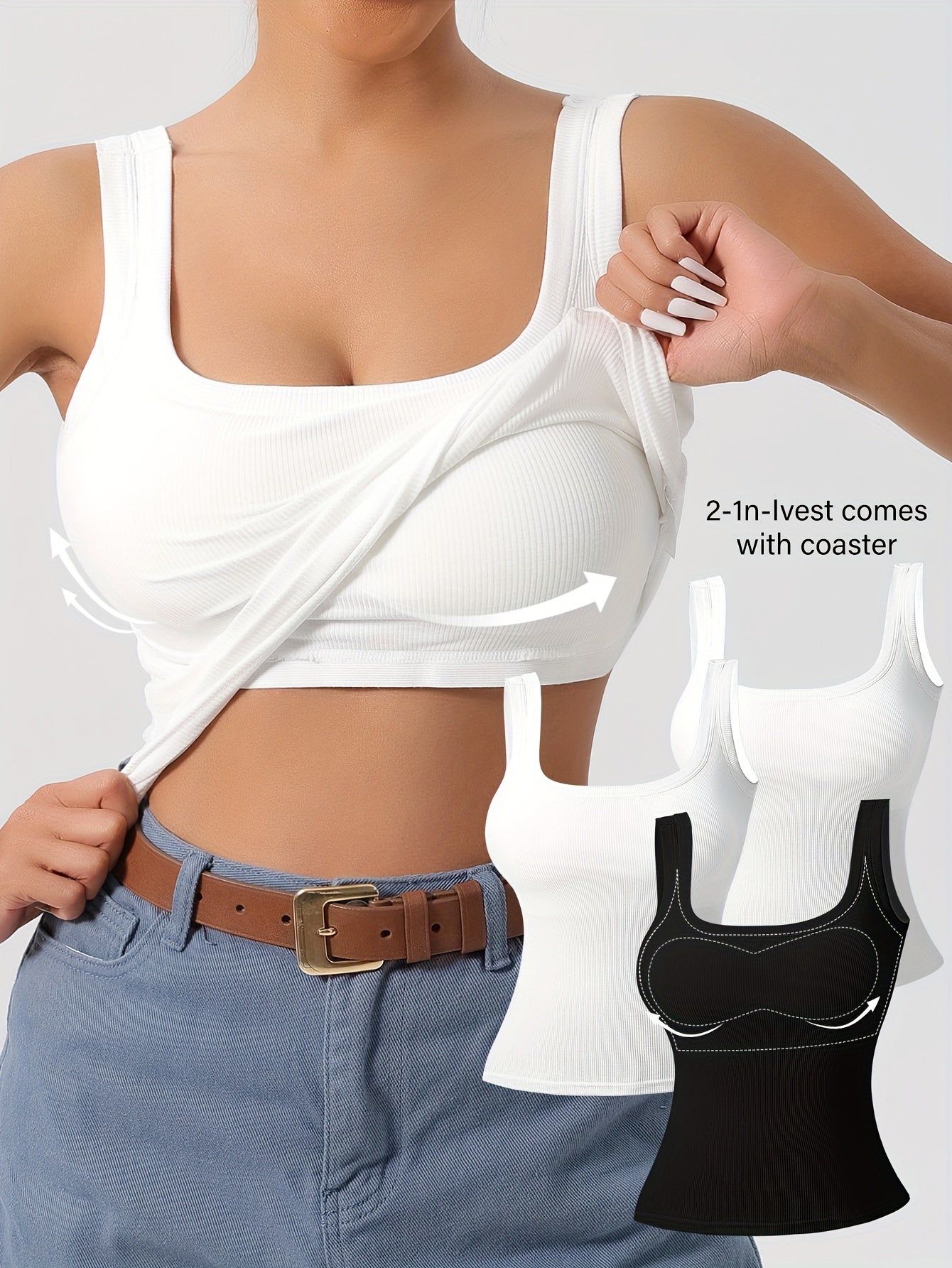 Solid Color Slim Tank Top 3 Packs, Casual Square Neck Sleeveless Versatile Top, Women's Clothing