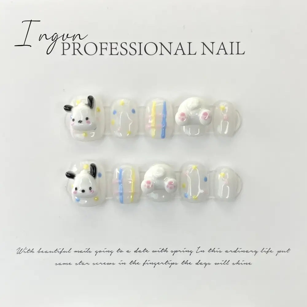 Bow Ice Translucent Sense Handmade Wearable Fake Nail Gradient AB Asymmetric Almond False Nails Trim Nail Shape Nail Decoration