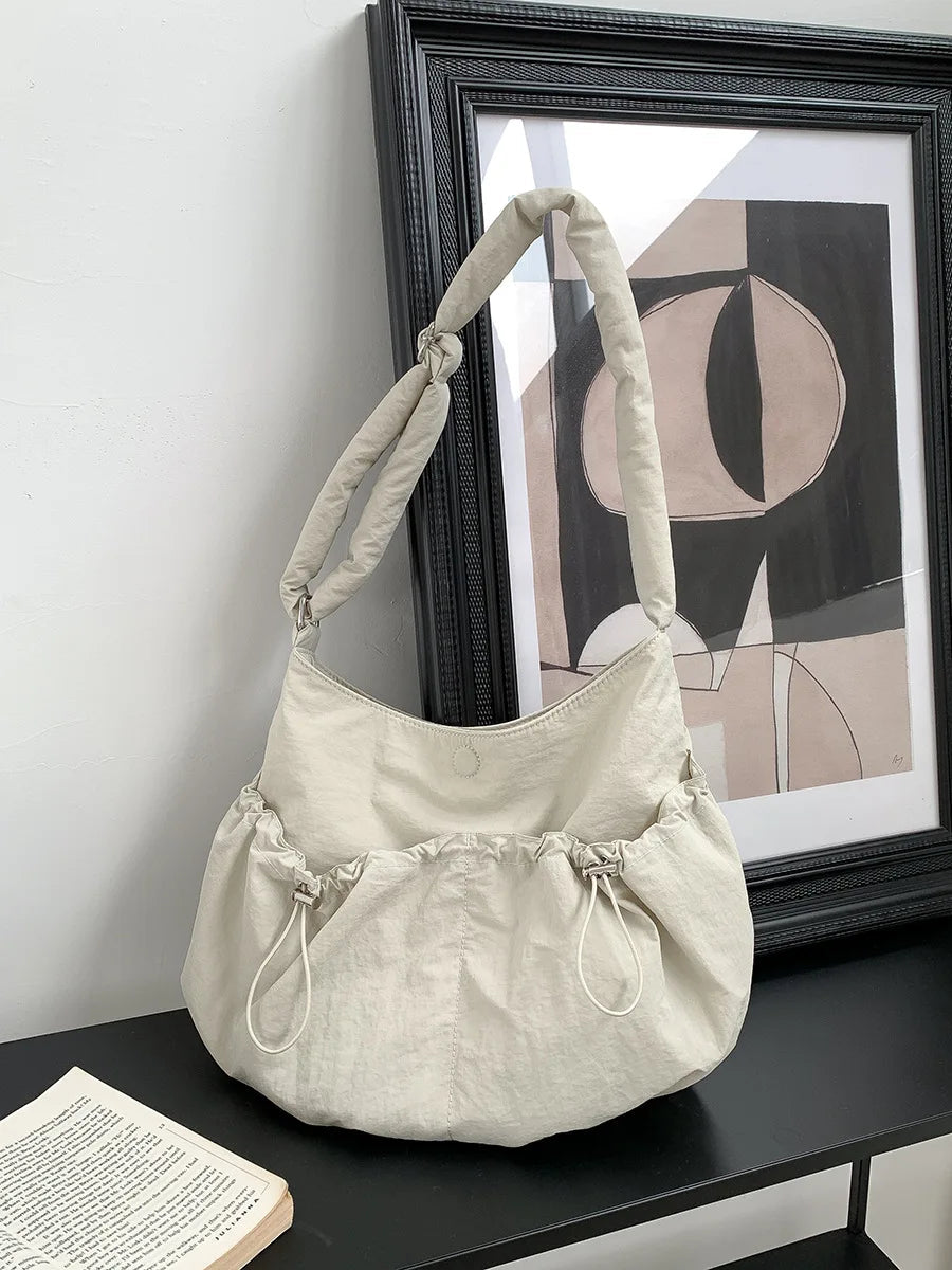 Ingvn  Korean Style Nylon Shoulder Bag Large Capacity Delicate Student Cross-body Pack Fashionable Purse High-class Female Pleated Bag