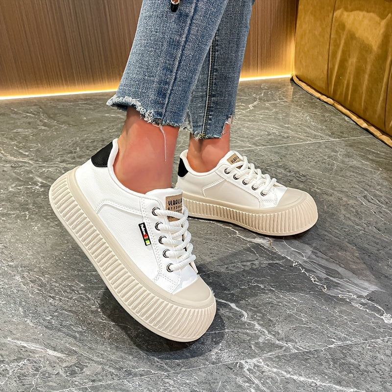 Women's Simple Platform Sneakers, Casual Lace Up Outdoor Shoes, Comfortable Low Top Shoes