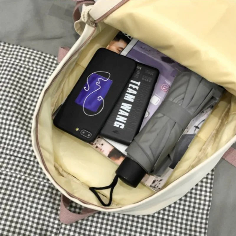 Ingvn  Girls Black Travel Waterproof School Bag Women New Nylon Laptop Book Bag Trendy Fashion Cute Female College Backpack Cool