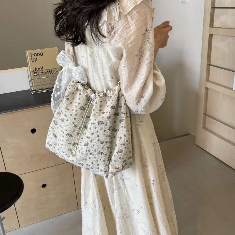 Ingvn  Nylon Flower Pattern Lace Decoration Women's Tote Bag Best-selling Fashionable and Versatile Large Capacity Shoulder Bag