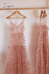 Ingvn - Elegant Spaghetti Straps Tulle Long Women Dress Fashion Bling Bling See Through Dress Sexy Fashion Hot Selling Beachwear