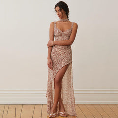 spring and summer new women's fashion sexy pure desire holiday style floral sling irregular dress